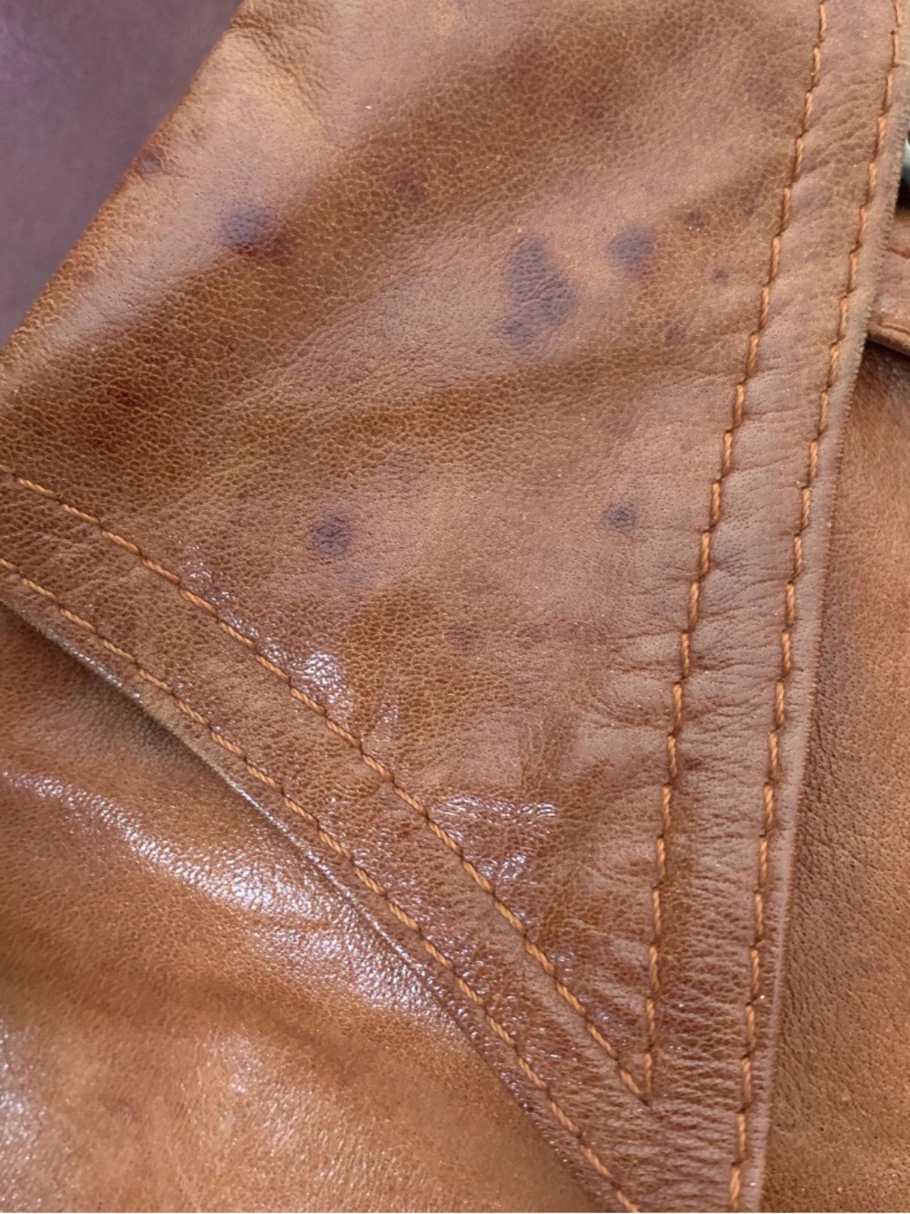 Vintage 70s Cognac Leather Button-Front Jacket - Picture 7 of 9